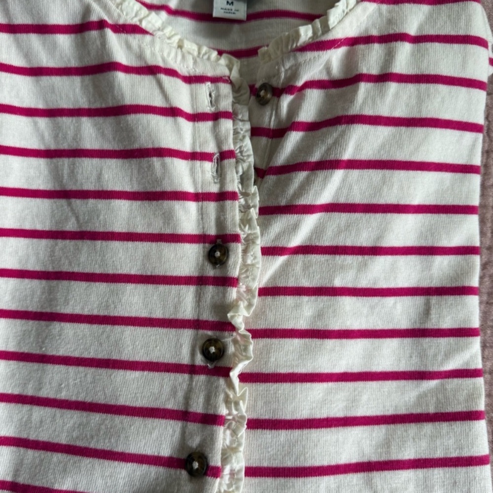 BOGO - J. Crew Factory Pink and White Striped Henley - Picture 3 of 3